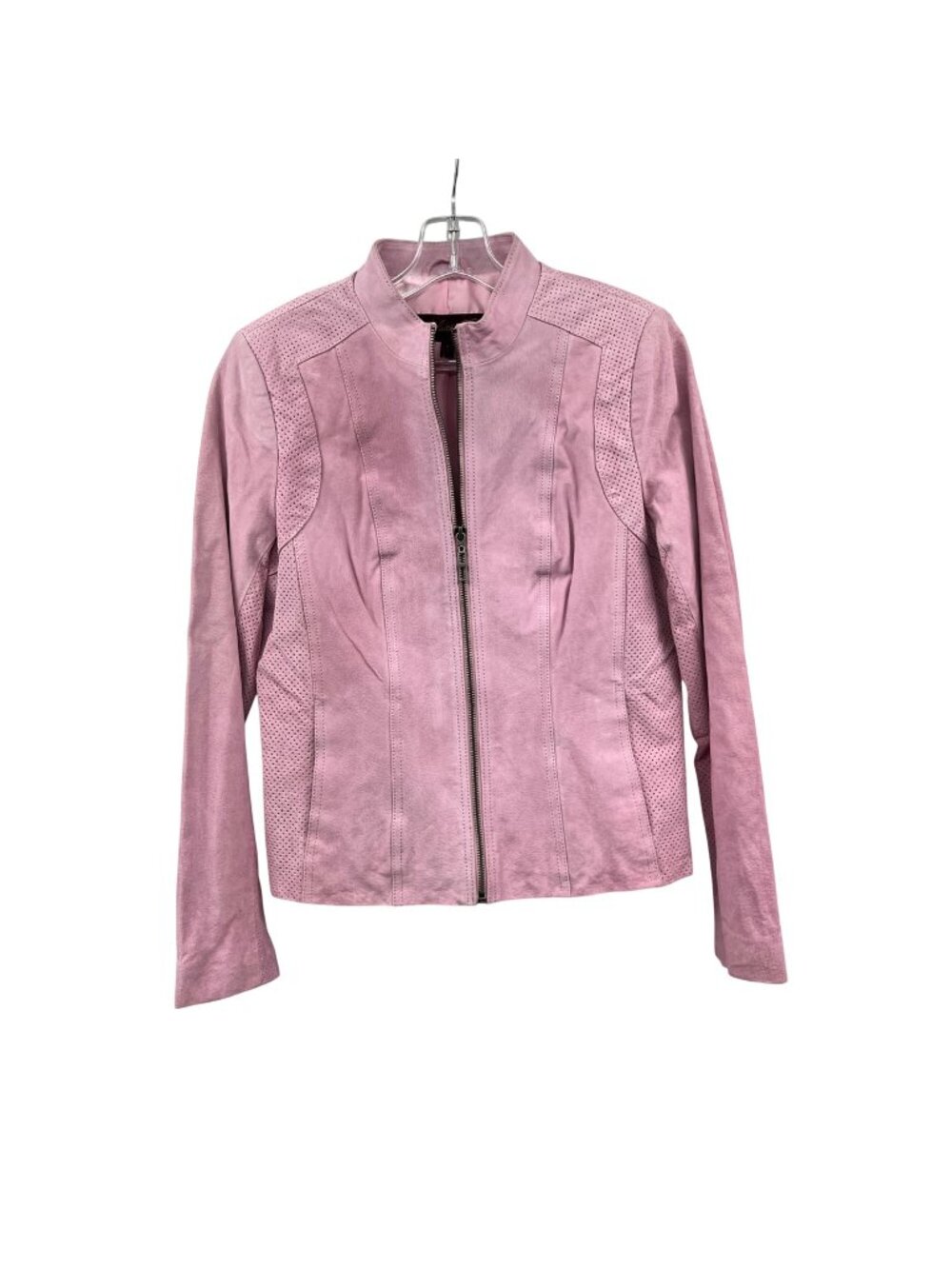 Hal Rubenstein 100% Leather Suede Jacket Pink Zip Up Biker Sz Small Pockets New